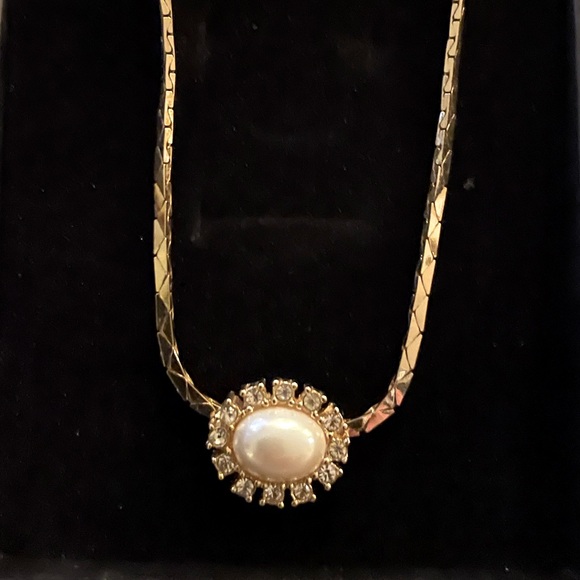 Christian Dior Gold Pearl Diamond Charm Necklace